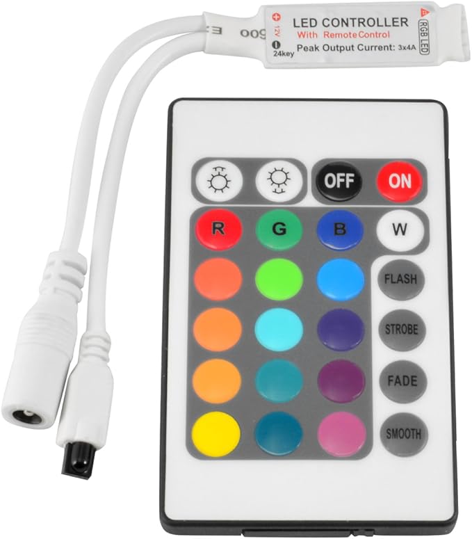 ABI Inline IR Controller with 24 Key Remote for 12V RGB LED Strip Light (5-Pack)