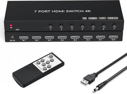RuiPuo 7Port HDMI Switcher 4K@60Hz 5In 1Out HDMI Selector with IR Remote Supports Full HD 4K/1080P/3D & HDCP2.2 for Switch,Xbox,PS4/PS5,Fire Stick,Roku,Apple TV etc.