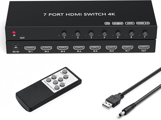 RuiPuo 7Port HDMI Switcher 4K@60Hz 5In 1Out HDMI Selector with IR Remote Supports Full HD 4K/1080P/3D & HDCP2.2 for Switch,Xbox,PS4/PS5,Fire Stick,Roku,Apple TV etc.