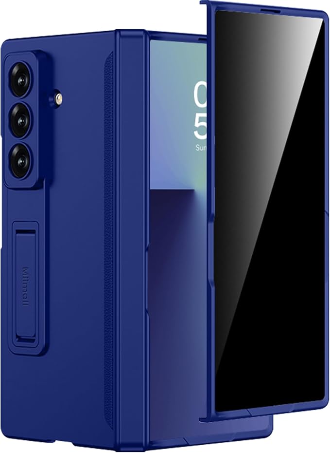 Miimall for Z Fold 7 Case with Privacy Screen Protector, [Military Grade Drop Protection] Built-in Adjustable Kickstand & Magnetic Hinge Protection Shockproof Phone Case for Galaxy Z Fold 7 Navy Blue
