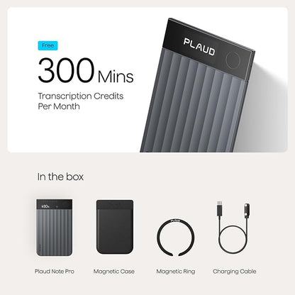 Plaud Note Pro AI Voice Recorder, Transcribe & Summarize with AI, App Control, Note Taker for Meetings & Calls, Supports 112 Languages, Ultra-Slim w/InstantView Display, Case Included, Black
