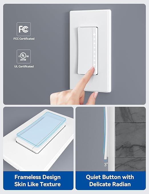 ELEGRP Single Pole Smart Dimmer Light Switch DPR10, 2.4GHz Wi-Fi Dimmer Switch Compatible with Alexa and Google Assistant, Needs Neutral Wire, No Hub Required, UL and FCC Listed, White, 2 Pack