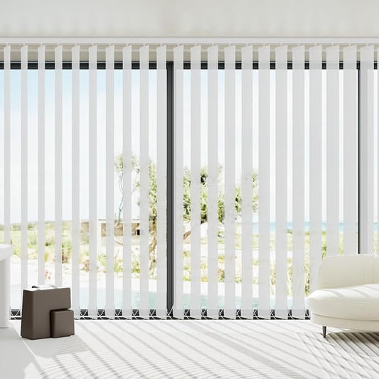 Blindify Motorized Vertical Blinds Compatible with Alexa Google Home, Light Filtering Sliding Door Shades Smart Vertical Blinds Remote Control Customize, Pure White