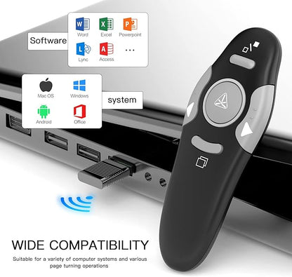 QUI Presentation Clicker Wireless Presenter Remote Clicker for PowerPoint Presentation Remote, PowerPoint Slide Advancer for Mac/Windows/Linux, Google Slide/PPT/Keynote, USB A, Black