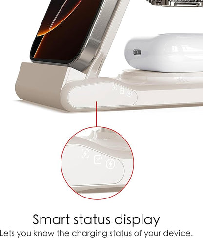 3 in 1 Charging Station for Multiple Devices,Travel Wireless Charging Station, Foldable Charger for iPhone 17 Air 16 15 14 13 12 Series,& Android Phone,& iWatch (USB-C Adapter Included)