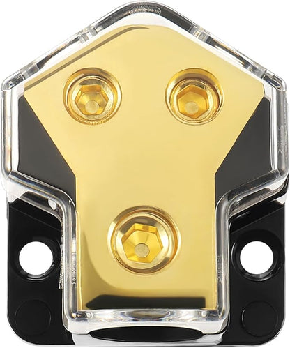BOJACK 2 Way Splitter Amp Copper Power Distribution Block 0/2/4 AWG Gauge in, 4/8 Gauge Out for Car Audio Splitter (Pack of 1)