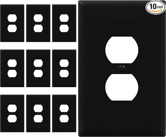 ENERLITES Duplex Receptacle Outlet Wall Plate, Jumbo Electrical Outlet Covers, Oversized 1-Gang 5.51" x 3.50", Polycarbonate Thermoplastic, 8821O-BK-10PCS, Glossy Finish, Black, 10 Pack