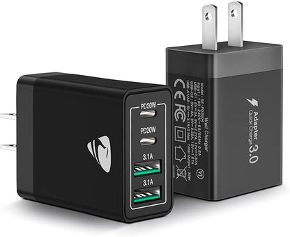[2-Pack] USB C Wall Charger Block, Aiminu 40W 4-Port Fast Charging Block Dual Port QC+PD Power Brick Multiport Type C Charger Plug Adapter for iPhone 15 14 13 12 11 Pro Max XS XR SE 8 Plus, Samsung