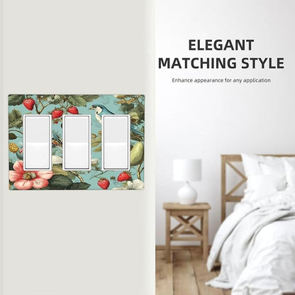 Bvtewkhz William Morris Flower 3 Gang Triple Rocker Wall Plate Cover Decorative Light Switch Covers Electrical Faceplate Switch Plates for Bathroom Kitchen Home