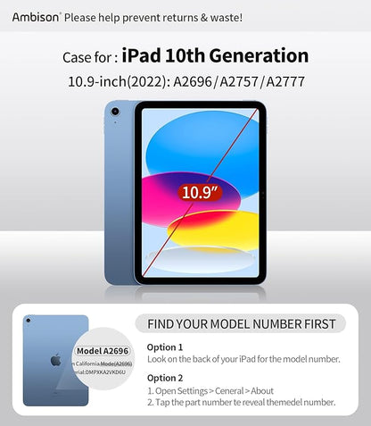 Ambison Case for iPad A16 11th/10th Generation 11"/10.9'' 2025/2022,Heavy Duty Shockproof Case with Tempered Glass Screen Protector, 360° Rotating Handle Strap&Stand,Shoulder Strap-Blue