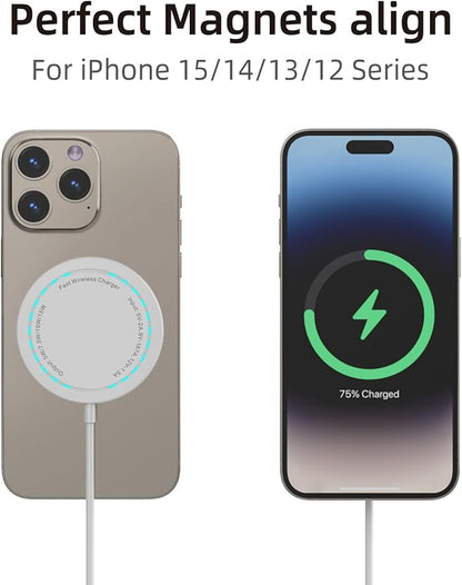 Magnetic Wireless Charger for iPhone 15W Wireless Charger Fast Mag Safe Wireless Charging Stand Pad Compatible for iPhone 16/16 Pro/Pro Max/15/14/13/12/Pro with Wall Charger for USB-A Converter, White