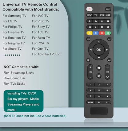 Universal TV Remote Control Compatible with Samsung, LG, Vizio, Sony, Hisense, TCL, Insignia, Toshib, Philips, Sharp and More Brand (NOT Compatible with Rok-Streaming Sticks/Sound Bar, TVs Sticks)