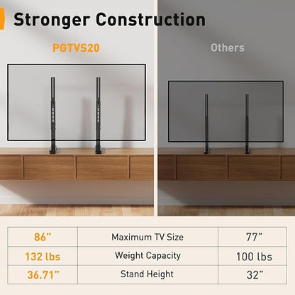 Perlegear Universal TV Stand Legs for Most 37–86 Inch TVs up to 132 lbs, Height Adjustable TV Legs Replacement Suitable for Soundbar, Table Top Stand Base Max VESA 800 x 500mm, PGTVS20