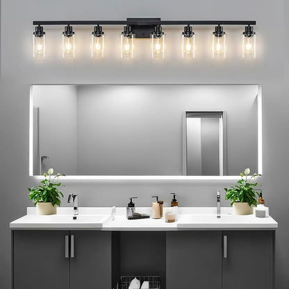 DIKAIDA 8 Light Bathroom Vanity Lights Over Mirror, 52inch Black Vanity Lights Fixtures Matte Black Modern Vanity Lights Black Bathroom Wall Lighting for Mirror Bedroom,Living Room