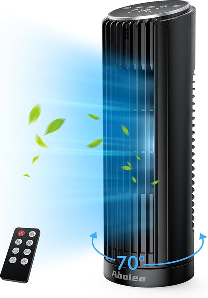 Abolee Tower Fan for Bedroom, 23ft/s Desk Fan with Remote, 70° Oscillating Desk Fan, 4 Speeds, 4 Modes,12Timer, 13'' Bladeless Portable Fan for Bedroom Office Home Black