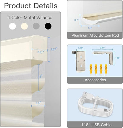 Tokblind Motorized Sheer Shade with Remote Control, Light Filtering Electric Roller Blind Compatible with Alexa via Hub, Rechargeable Smart Window Shade Custom Size (Light Filtering Beige)