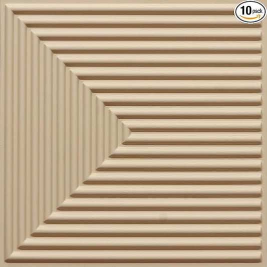 From Plain To Beautiful In Hours 9004 Depth Tier PVC 12 in x 12 in Peel and Stick Wall Panels (Covers / 10 sq.ft), Dairy Cream, 10 Piece