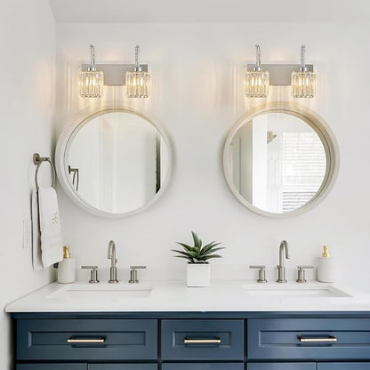FDPBY Crystal Vanity Lights 2-Light Chrome Wall Lamp Modern Crystal Bathroom Light Fixtures Over Mirror 13.77" Long Bathroom Wall Sconce