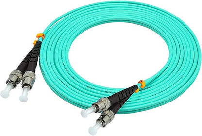 Jeirdus 5Meters 16ft ST to ST Duplex 50/125 10G OM3 Multi-Mode Fiber Optic Cable Jumper Optical Patch Cord ST-ST