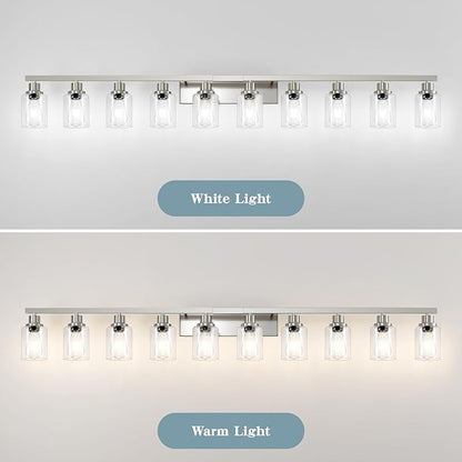 DIKAIDA Brushed Nickel Bathroom Vanity Light,10-Light Vanity Lights with Clear Glass,64.5in Modern Bathroom Wall Lights Fixtures Over Mirror,Wall Sconces Lighting for Bedroom Living Room,E26