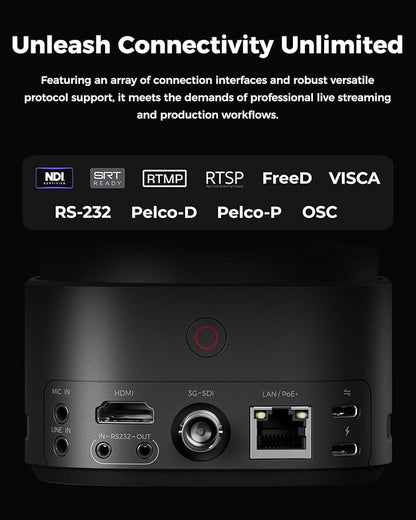 OBSBOT Tail 2 PTZR NDI Camera 4K@60FPS, Pro AI Tracking, 1/1.5" CMOS, 50MP, 5X Optical Zoom, 12X Hybrid Zoom, SDI/HDMI/IP/USB 3.0 Output, Live Streaming for Education, Conference, Worship, Live Events