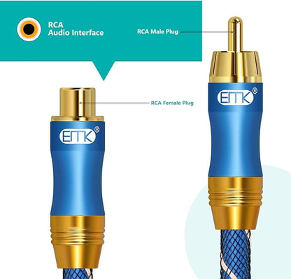 EMK Subwoofer Extension Cable(3ft/1m) Coaxial Male to Female Cable Gold Plated Copper Shell Heavy Duty Digital Coaxial Audio Cable Subwoofer Cable for Home Theater, HDTV, Amplifiers, Hi-Fi Systems