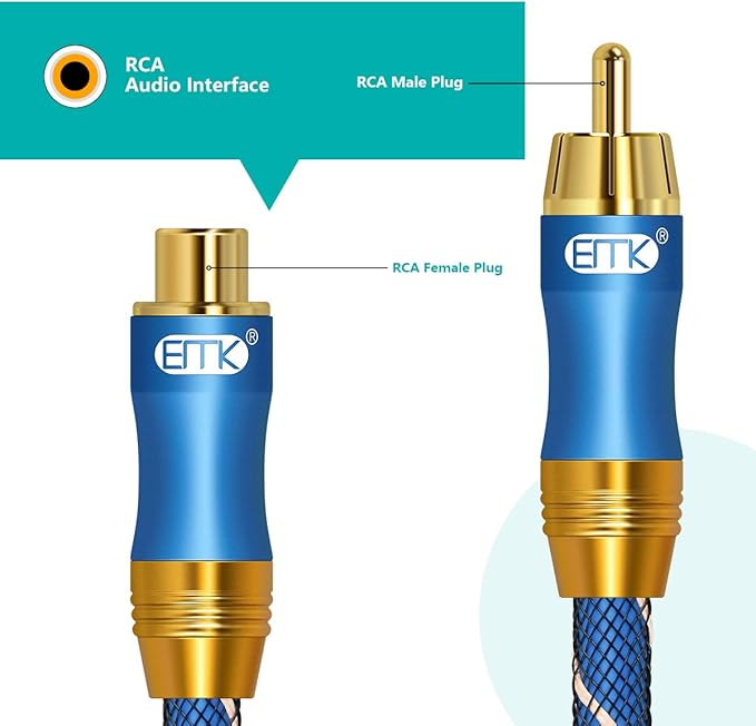 EMK Subwoofer Extension Cable(10ft/3m) Coaxial Male to Female Cable Gold Plated Copper Shell Heavy Duty Digital Coaxial Audio Cable Subwoofer Cable for Home Theater, HDTV, Amplifiers, Hi-Fi Systems