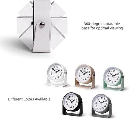 TIMESS Analog Alarm Clock, Silent Non-Ticking Quartz Movement, Battery-Operated with Snooze & On-Demand Light, Easy to Set Gentle Wake Bedside Desk Clock, Ideal for Home, Travel, Office (White)