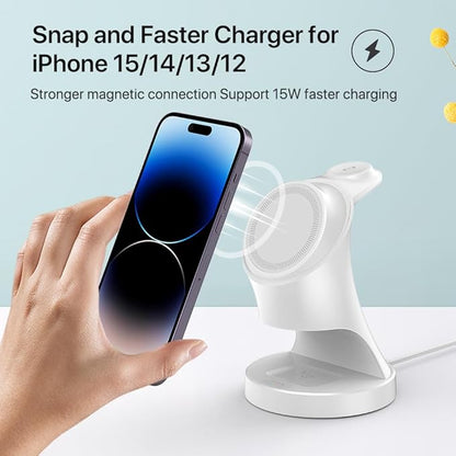 3 in 1 Wireless Charging Station for Apple Devices,Magsafe Charger Stand for IPhone16 15 14 13 12 Pro/Max/Plus/Mini Wireless Charger Station for AirPods 2/3/Pro iWatch Ultra/8/7/SE/6/5/4/3/2 (White)