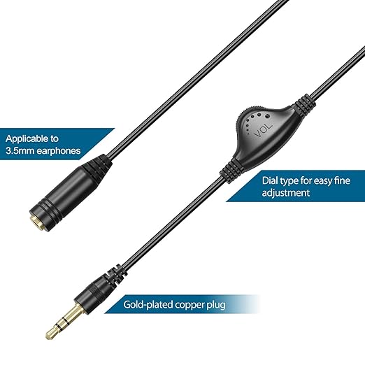 PChero Headphone Extension Cable with Volume Control, 2 Packs 6.6ft 3.5mm Audio Male to Female Aux Adapter Sound Stereo Extender Cord for Headset Smartphones Tablets