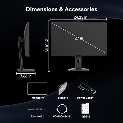 KTC 27 Inch Gaming Monitor 240Hz, FHD 1080p Fast IPS Computer Monitor with Adaptive Sync, HDR, Height Pivot Tilt Adjustable, Vesa Mount, HDMI/DP/USB, H27F7