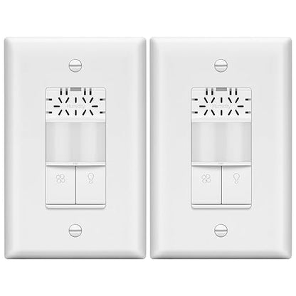 LIDER Humidity Sensor Switch and Motion Sensor Light Switch, PIR Sensor, Humidity Detection, Occupancy/Vacancy, No Neutral Required, ¼ HP, 1-Pole, UL Listed, White, Wall Plate Included, 2 Pack