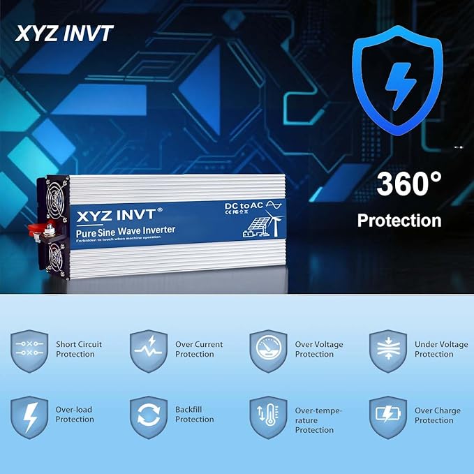 XYZ INVT 4000W Pure Sine Wave Inverter 48V to 120V AC, 8000W Peak Power - Portable Power Converter for Solar System, Off-Grid Home, RV, Truck & Camping
