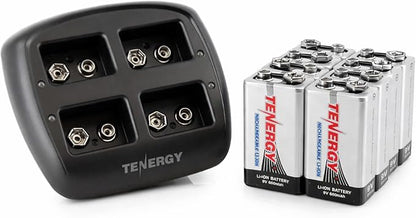 Tenergy TN294 4 Bay 9V Li-ion Battery Charger and 8 Pack 9V 600mAh Li-ion Rechargeable Battery