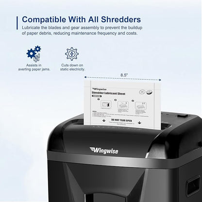 Wingwise 12-Pack Shredder Lubricant Sheets, 8.5 x 6 Inches, Sharpens Blades & Reduces Jams, Mess-Free Maintenance for All Shredders