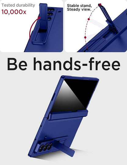 Miimall for Z Fold 7 Case with Privacy Screen Protector, [Military Grade Drop Protection] Built-in Adjustable Kickstand & Magnetic Hinge Protection Shockproof Phone Case for Galaxy Z Fold 7 Navy Blue