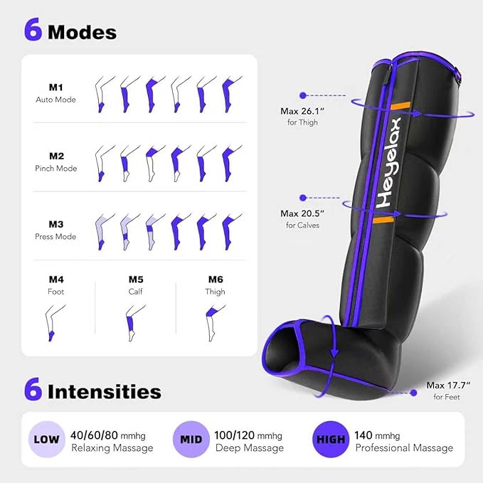 Heyelax Leg Compression Massager for Circulation and Pain Relief FSA, Recovery Boots Sleeve for Fast Therapy, Full Leg Massager as Ideal Gifts for Women Men(Large)