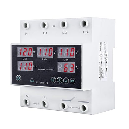 Automatic Transfer Switch, 110V 63A Auto Transfer Switch Real-time Monitoring with LED Display,Din Rail Mount