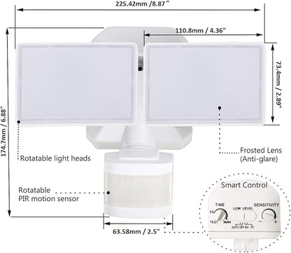 EMANER Dusk-to-Dawn Security Lights with Motion Sensor, 5000K IP65 Waterproof Outdoor, 280W Equiv. 110V 120V Dual-Head Rotatable LED Flood Light for Porch, Garage, Yard, Driveway