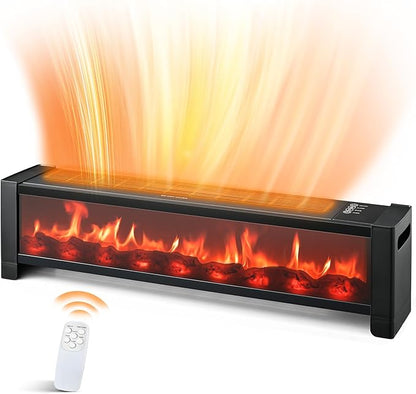 Air Choice 33” Baseboard Heater, 1500W Fireplace Heater with Top Air Outlet, Remote, Adjustable Thermostat, 12H Timer, Overheat&Tip-Over Protection, No Fan Design, Space Heater for Large Room Office