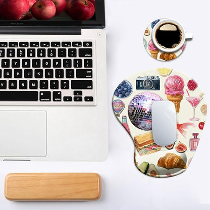 Ergonomic Mouse Pad with Wrist Support,Mouse Pad with Wrist Rest and Coaster Set,Office Supplies Non-Slip Mouse Pads for Desk, Non-Slip Comfortable,Pink Stickers