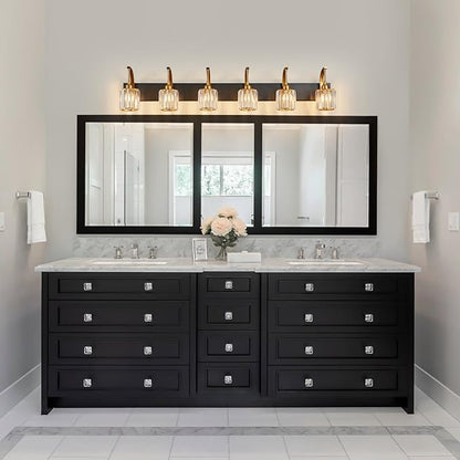 FDPBY 6-Light Crystal Vanity Light, Black Gold Modern Wall Sconce with K9 Crystal Shades, 51.18" Long Over Mirror Lighting for Bathroom, Makeup, Hallway, Elegant & Easy Install