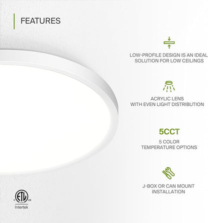 ASD LED 12" Round Flush Mount Ceiling Light Fixture, Low Profile Surface Lighting | 5CCT, Dimmable, Ultra-Thin, ETL Listed | 24W 1900LM 2700-6000K 120V | Kitchen, Bedroom, Hallway Lamp | White, 4 Pack