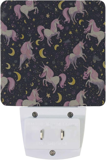 Pigsaly Led Night Light Unicorn Pink Horse Moon Night Light Plug in Wall Lamp Smart Dusk to Dawn Sensor Nightlight Led Lamp Energy Saving Lights Gift for Kids Room Bedroom Bathroom Hallway