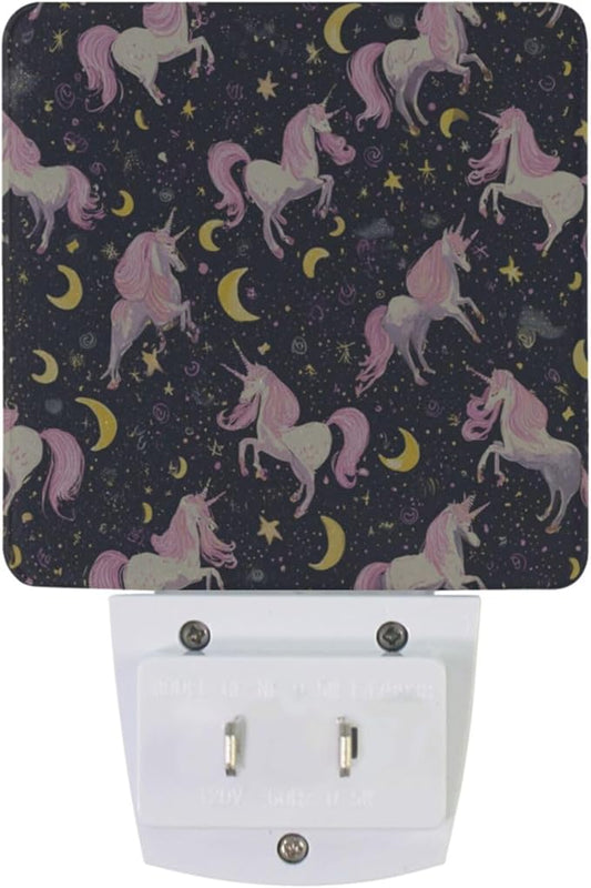 Pigsaly Led Night Light Unicorn Pink Horse Moon Night Light Plug in Wall Lamp Smart Dusk to Dawn Sensor Nightlight Led Lamp Energy Saving Lights Gift for Kids Room Bedroom Bathroom Hallway
