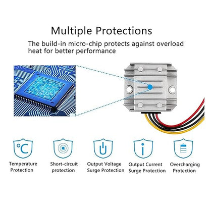 12V to 24V 3A DC Converter - Durable, Waterproof Step-Up Voltage Regulator and Power Boost Transformer, Ideal for Golf Carts & Club Cars
