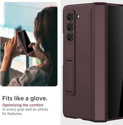 Miimall for Fold 6 Case with Privacy Screen Protector, Z Fold 6 Phone Case Stand, Heavy Duty, Full-Body Magnetic Hinge Protection Shockproof All-Inclusive Cases for Galaxy Z Fold 6 Wine Red