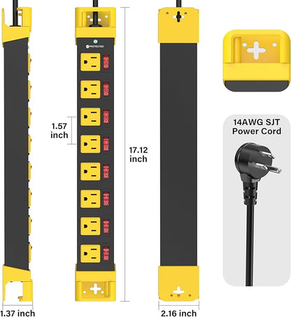 Power Strip with Individual Switches - 8 Outlet Heavy Duty Power Strip with Cord Manager,1200J Surge Protector Home Office Garage Industrial