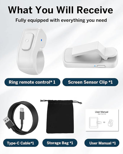 DATAFY [Case-Friendly] Remote Control Page Turner Ring for Kindle Paperwhite Oasis Scribe Kobo eReaders, Camera Camcorder Remote Controls, Page Turner Clicker for ipad iPhone Tablets with Storage Bag