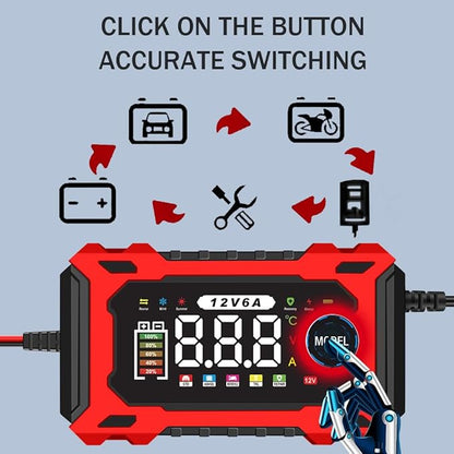 6-Amp 12V Smart Car Battery Charger, Battery Maintainer Trickle Charger with Desulfator, Pulse Repair & Overcharge Protection - for Car Lawn Mower Marine Lead-Acid Batteries (Red)